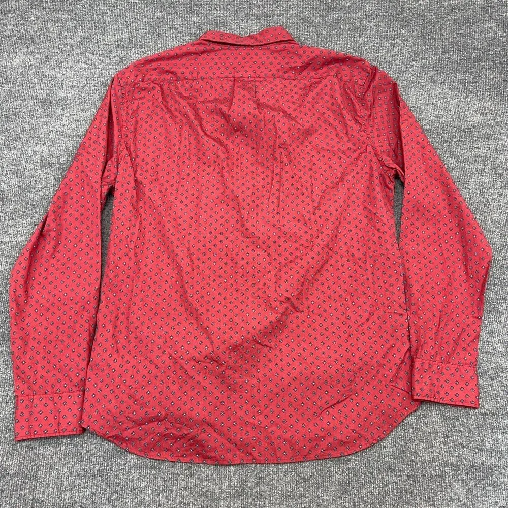 J.CREW Shirt Mens L Red Geometric 2‎ Ply 100% Cotton Slim Fit Button Up NEW $80